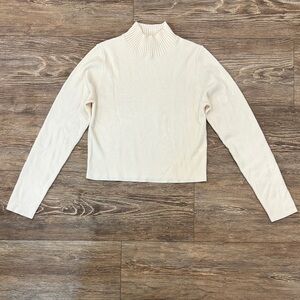 Alice + Olivia Cropped Wool Blend Mock Neck Sweater Cream Ribbed Women's Size XL